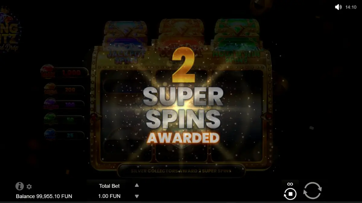 Isang makintab at marangyang visual na representasyon ng Bling Blitz Diamond Drop slot na nagtatampok ng mga diamante at gintong barya.
